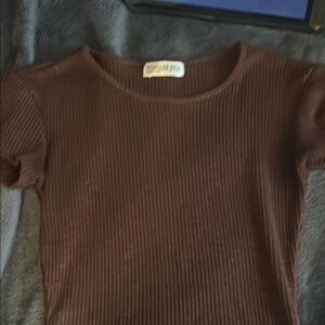 Brown Ribbed Top